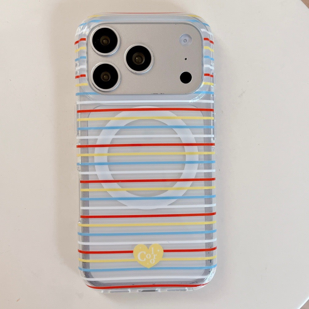 Aesthetic Candy Stripe MagSafe iPhone Case with Matching Heart Grip Option | Clear Striped Phone Cover for iPhone
