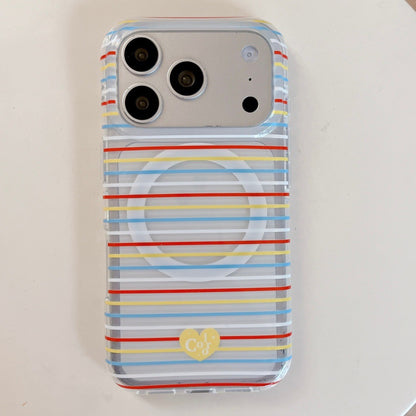 Aesthetic Candy Stripe MagSafe iPhone Case with Matching Heart Grip Option | Clear Striped Phone Cover for iPhone