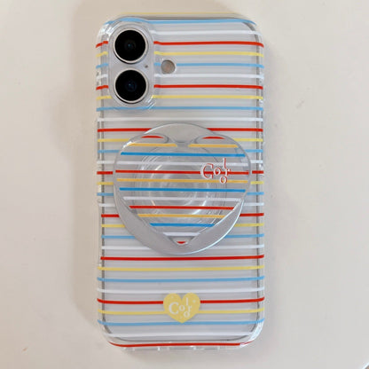 Aesthetic Candy Stripe MagSafe iPhone Case with Matching Heart Grip Option | Clear Striped Phone Cover for iPhone