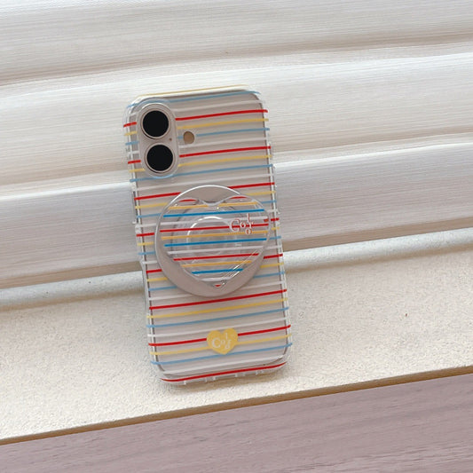 Aesthetic Candy Stripe MagSafe iPhone Case with Matching Heart Grip Option | Clear Striped Phone Cover for iPhone