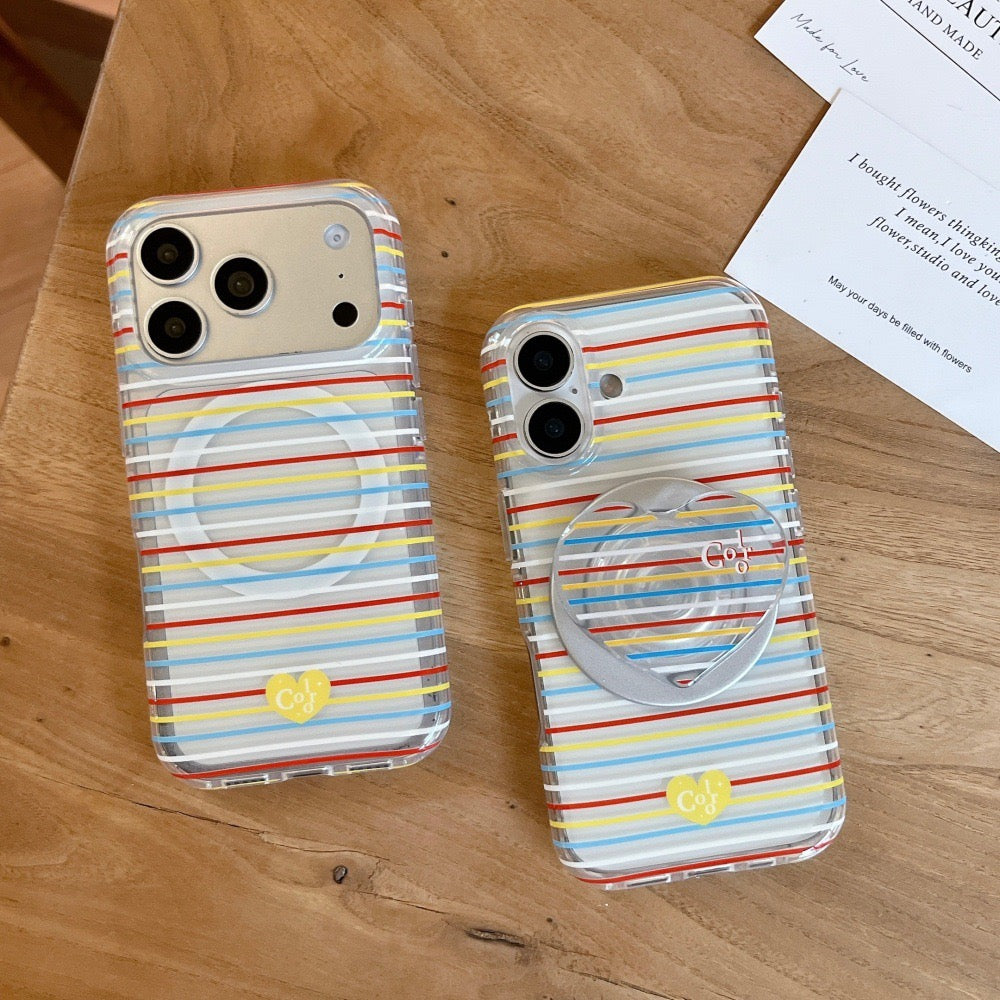 Aesthetic Candy Stripe MagSafe iPhone Case with Matching Heart Grip Option | Clear Striped Phone Cover for iPhone