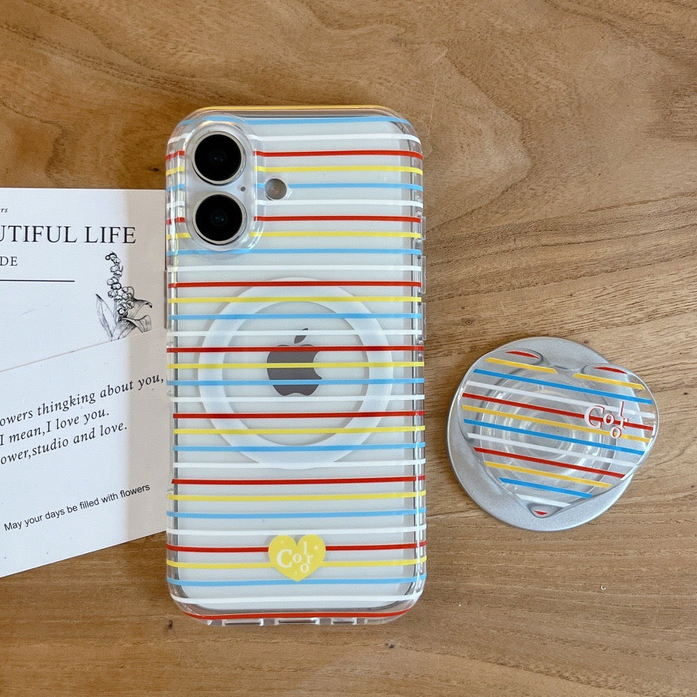 Aesthetic Candy Stripe MagSafe iPhone Case with Matching Heart Grip Option | Clear Striped Phone Cover for iPhone