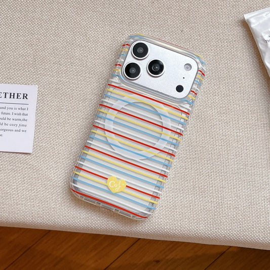 Aesthetic Candy Stripe MagSafe iPhone Case with Matching Heart Grip Option | Clear Striped Phone Cover for iPhone