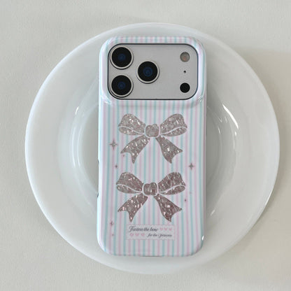 Coquette Sparkle Ribbon Case for iPhone, Pink Blue Striped Aesthetic Case