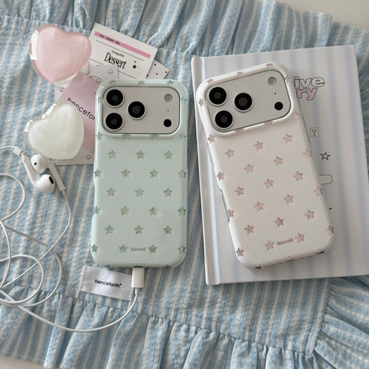 Coquette Pastel Mint Off-White Little Star Pattern IMD Phone Case for iPhone 15 16 17 Series