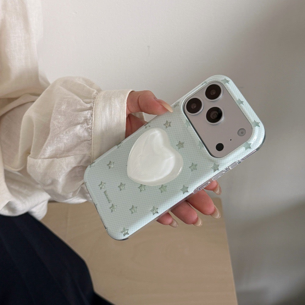 Coquette Pastel Mint Off-White Little Star Pattern IMD Phone Case for iPhone 15 16 17 Series