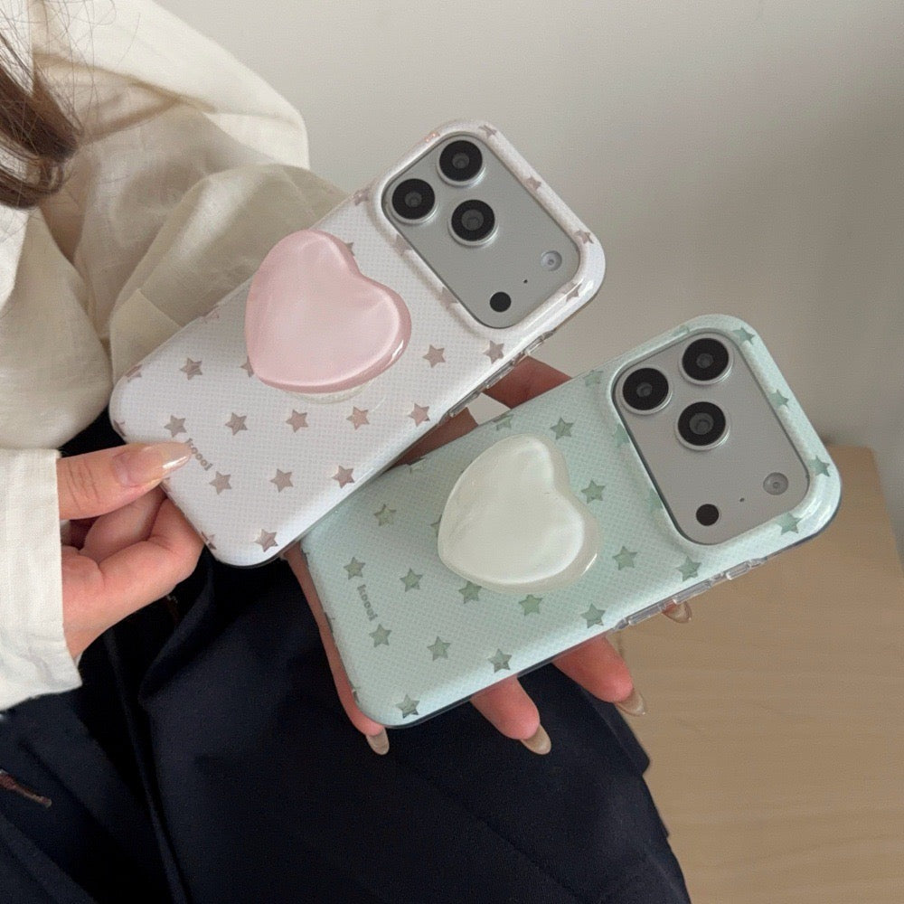 Coquette Pastel Mint Off-White Little Star Pattern IMD Phone Case for iPhone 15 16 17 Series