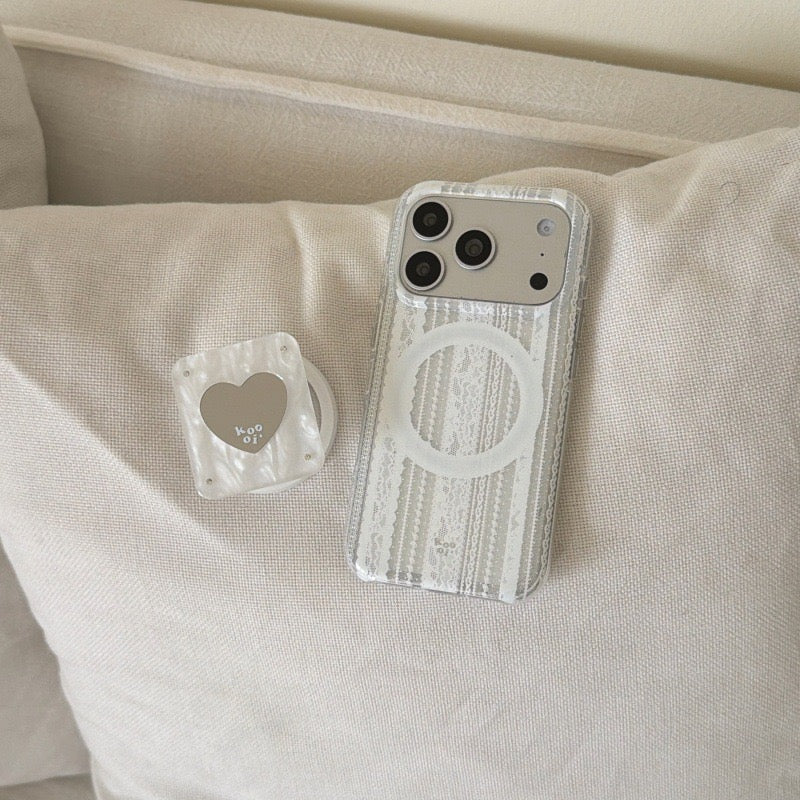 Coquette White Lace MagSafe Case for iPhone | Matching Magnetic Heart Grip Holder Available