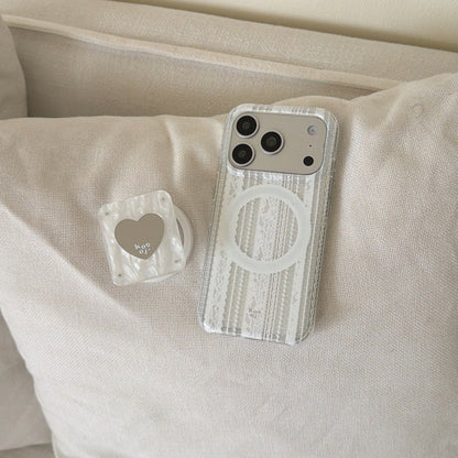 Coquette White Lace MagSafe Case for iPhone | Matching Magnetic Heart Grip Holder Available