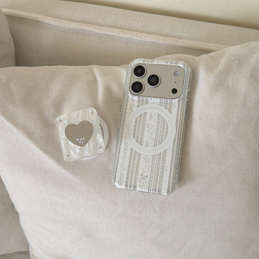 Coquette White Lace MagSafe Case for iPhone | Matching Magnetic Heart Grip Holder Available