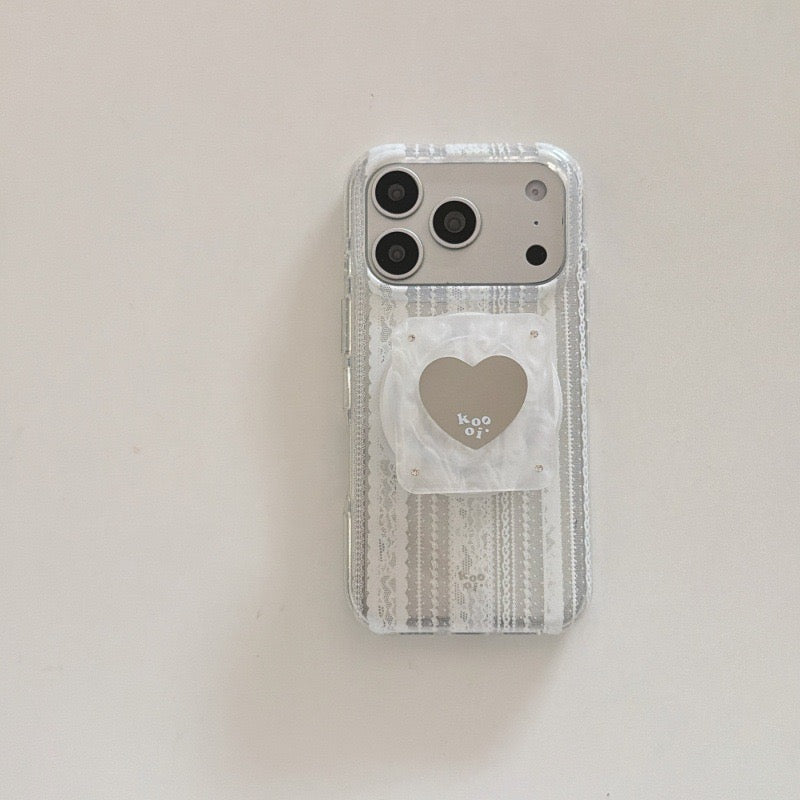 Coquette White Lace MagSafe Case for iPhone | Matching Magnetic Heart Grip Holder Available