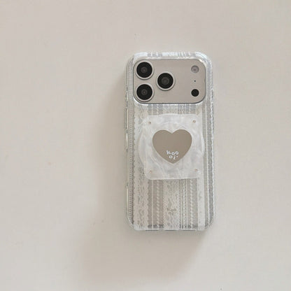 Coquette White Lace MagSafe Case for iPhone | Matching Magnetic Heart Grip Holder Available
