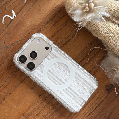 Coquette White Lace MagSafe Case for iPhone | Matching Magnetic Heart Grip Holder Available