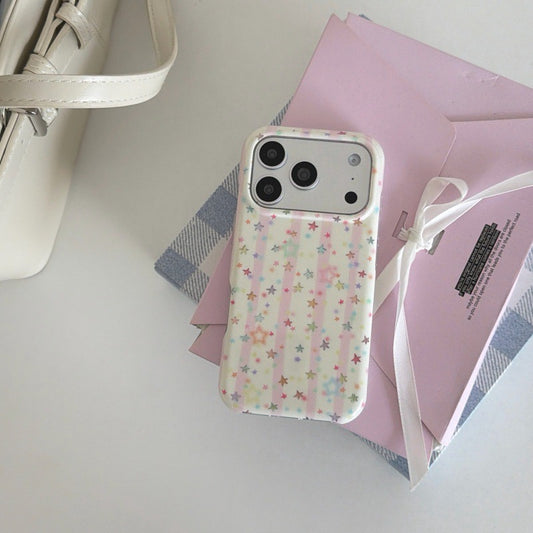 Coquette Pastel Star Striped Soft TPU Phone Case for iPhone 15/16