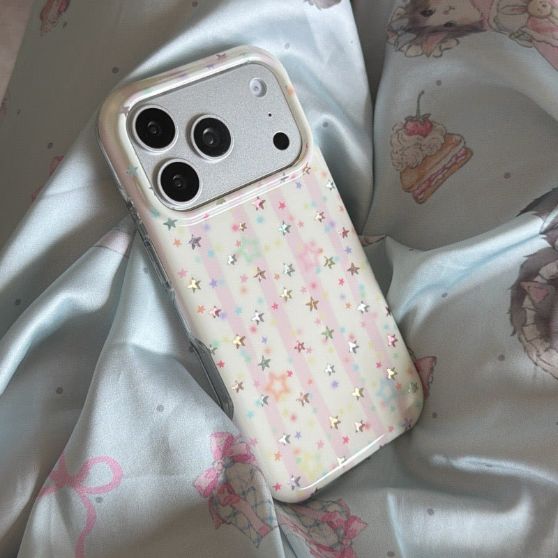 Coquette Pastel Star Striped Soft TPU Phone Case for iPhone 15/16