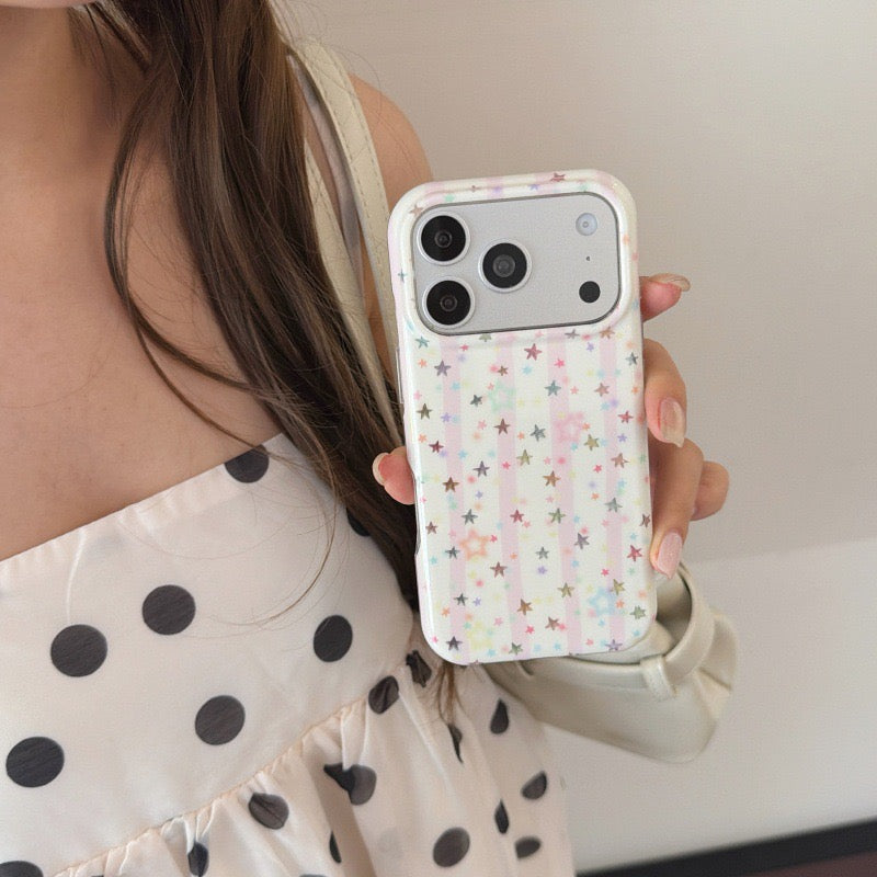 Coquette Pastel Star Striped Soft TPU Phone Case for iPhone 15/16