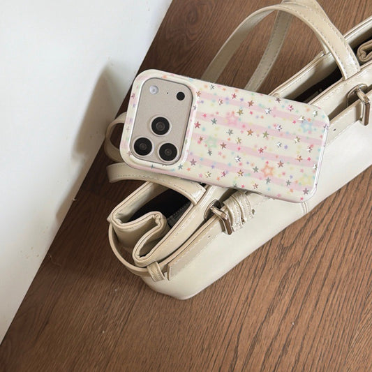 Coquette Pastel Star Striped Soft TPU Phone Case for iPhone 15/16