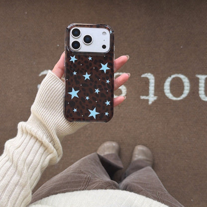 Y2K Brown Leopard Blue Star Soft TPU Phone Case for iPhone 15/16/17