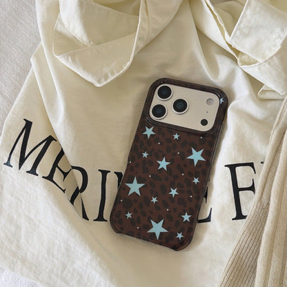 Y2K Brown Leopard Blue Star Soft TPU Phone Case for iPhone 15/16/17