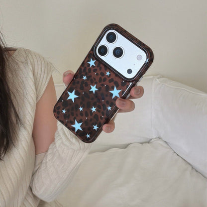 Y2K Brown Leopard Blue Star Soft TPU Phone Case for iPhone 15/16/17