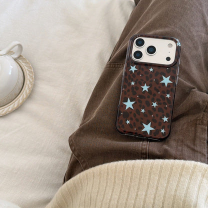 Y2K Brown Leopard Blue Star Soft TPU Phone Case for iPhone 15/16/17