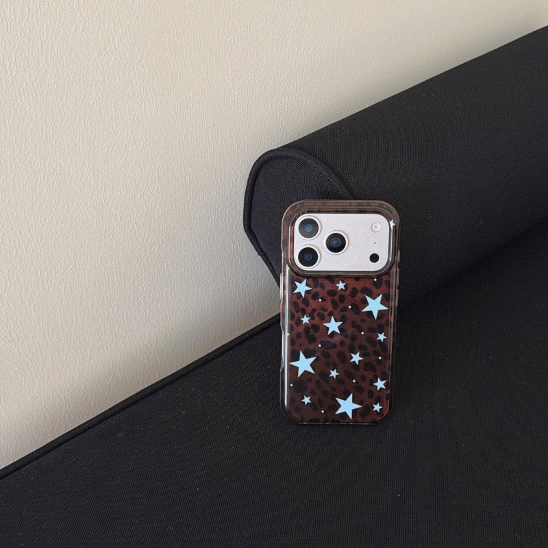 Y2K Brown Leopard Blue Star Soft TPU Phone Case for iPhone 15/16/17