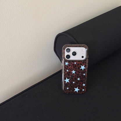 Y2K Brown Leopard Blue Star Soft TPU Phone Case for iPhone 15/16/17