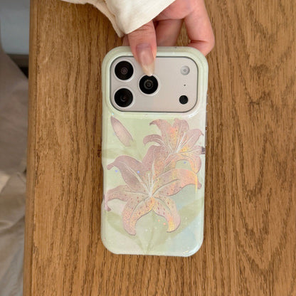 Romantic Pastel Soft Green Shimmer Lily Flower IMD Phone Case for iPhone 15 16 17 Series