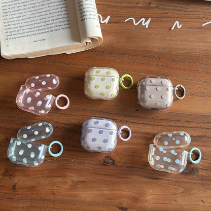 Minimalist Soft Pastel Polka Dot Clear Earphone Case Cover with Matching Keychain Ring for AirPods Series