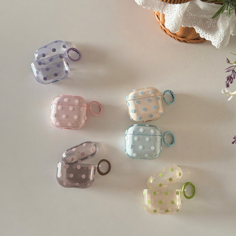 Minimalist Soft Pastel Polka Dot Clear Earphone Case Cover with Matching Keychain Ring for AirPods Series
