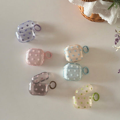 Minimalist Soft Pastel Polka Dot Clear Earphone Case Cover with Matching Keychain Ring for AirPods Series