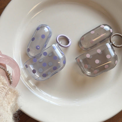 Minimalist Soft Pastel Polka Dot Clear Earphone Case Cover with Matching Keychain Ring for AirPods Series