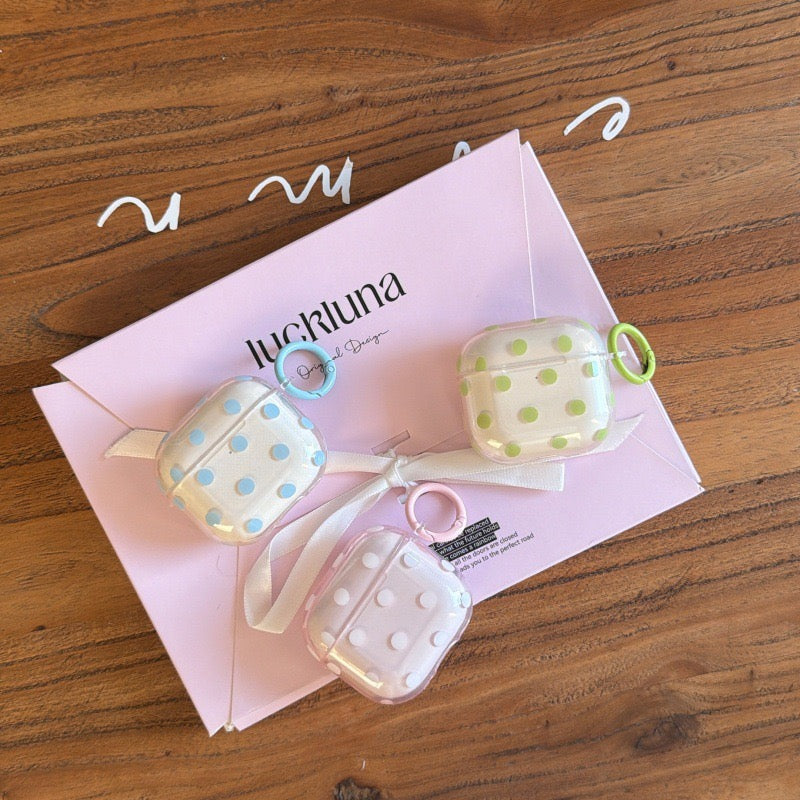 Minimalist Soft Pastel Polka Dot Clear Earphone Case Cover with Matching Keychain Ring for AirPods Series