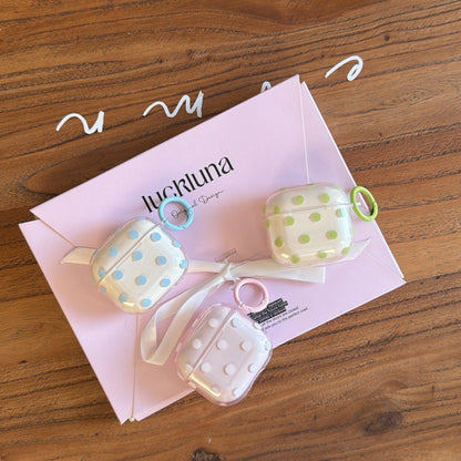 Minimalist Soft Pastel Polka Dot Clear Earphone Case Cover with Matching Keychain Ring for AirPods Series