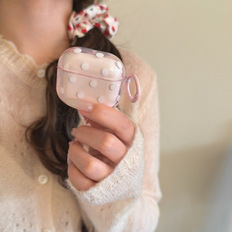 Minimalist Soft Pastel Polka Dot Clear Earphone Case Cover with Matching Keychain Ring for AirPods Series