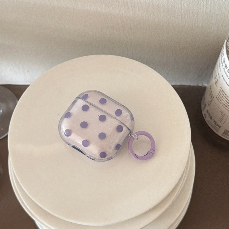 Minimalist Soft Pastel Polka Dot Clear Earphone Case Cover with Matching Keychain Ring for AirPods Series