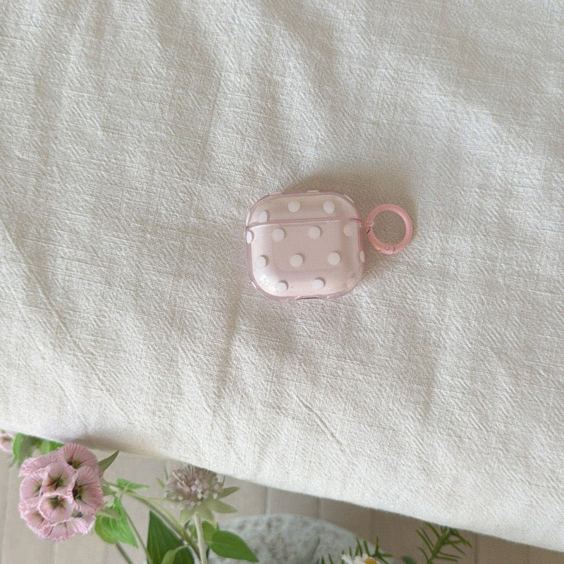 Minimalist Soft Pastel Polka Dot Clear Earphone Case Cover with Matching Keychain Ring for AirPods Series