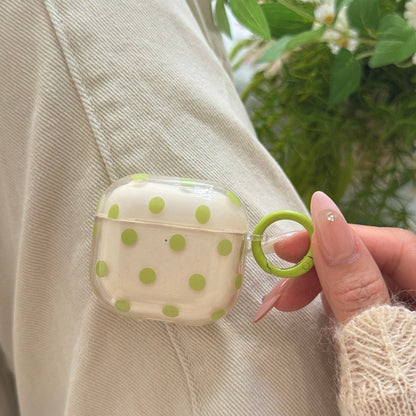 Minimalist Soft Pastel Polka Dot Clear Earphone Case Cover with Matching Keychain Ring for AirPods Series