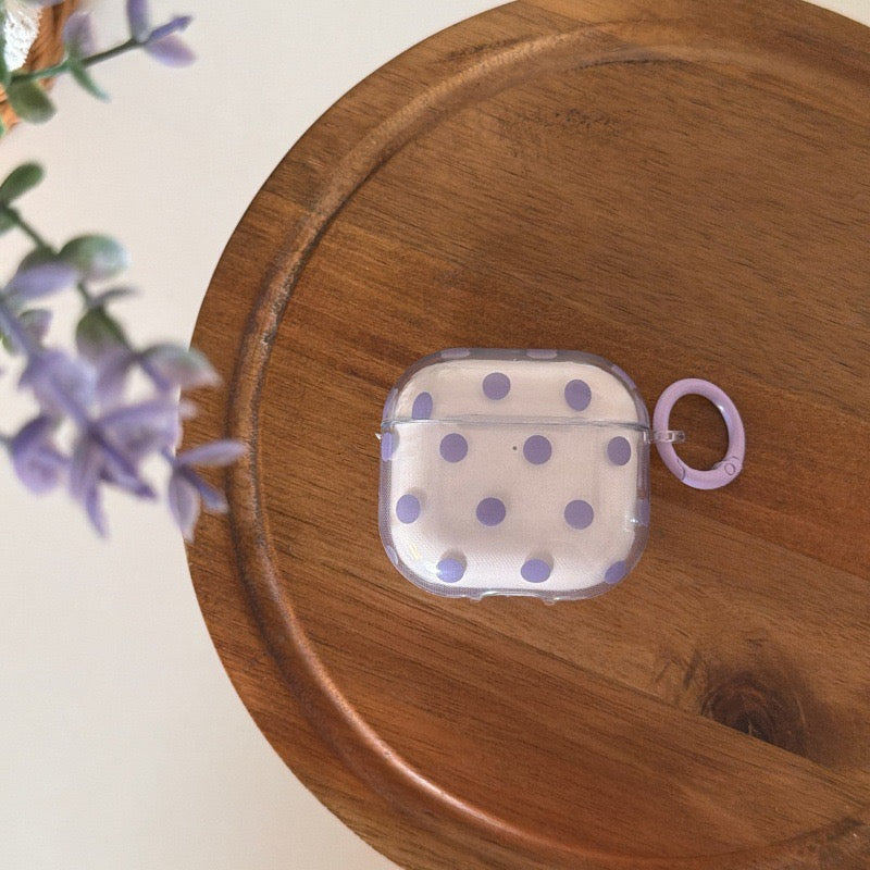Minimalist Soft Pastel Polka Dot Clear Earphone Case Cover with Matching Keychain Ring for AirPods Series