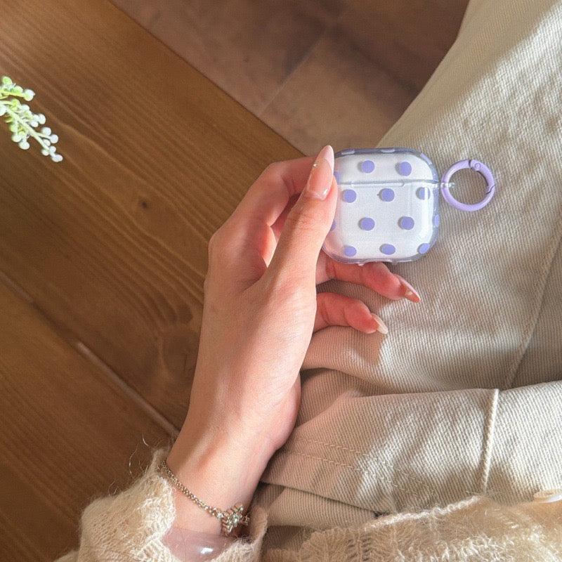 Minimalist Soft Pastel Polka Dot Clear Earphone Case Cover with Matching Keychain Ring for AirPods Series