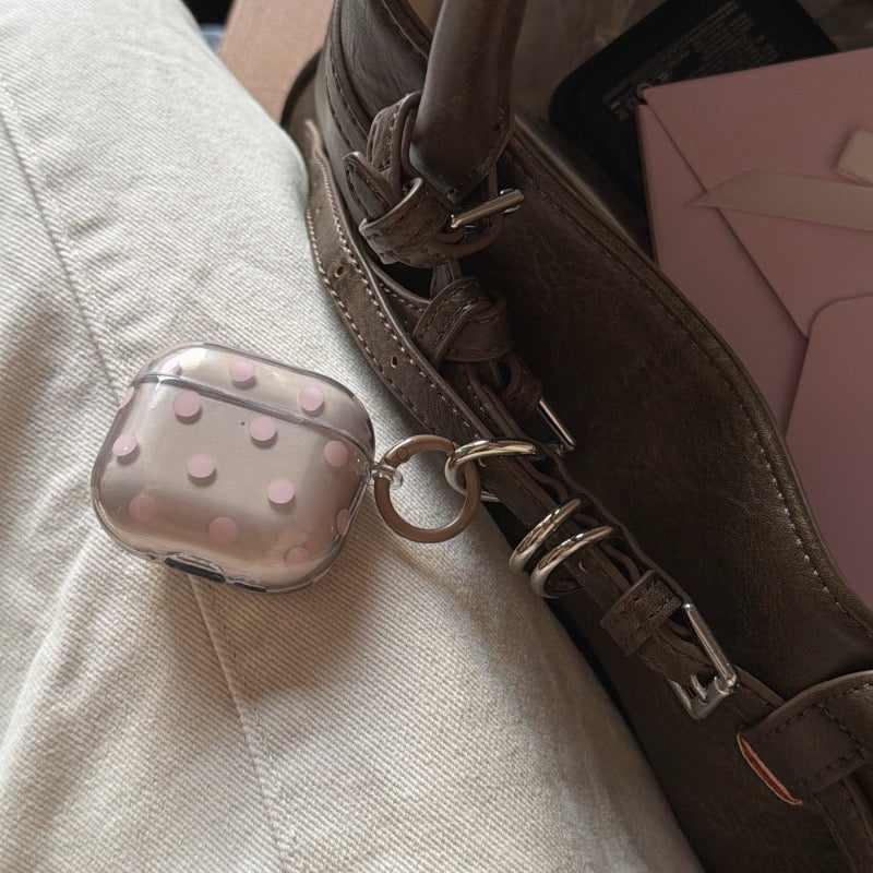 Minimalist Soft Pastel Polka Dot Clear Earphone Case Cover with Matching Keychain Ring for AirPods Series