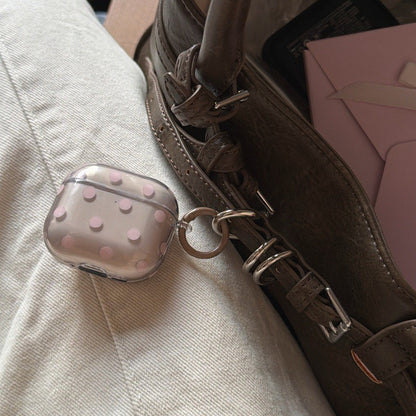 Minimalist Soft Pastel Polka Dot Clear Earphone Case Cover with Matching Keychain Ring for AirPods Series