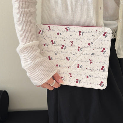 Coquette Soft White Red Cherry Ribbon Origami Stand Clear Back Case for iPad Series