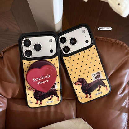 Cute Retro Dachshund Dog Case for iPhone | Red Heart Grip Available