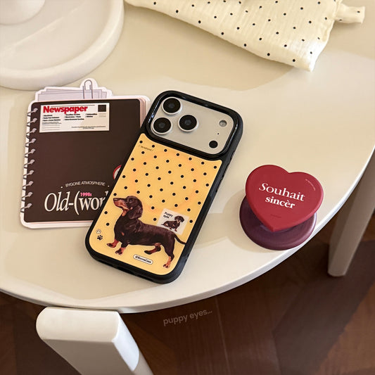 Cute Retro Dachshund Dog Case for iPhone | Red Heart Grip Available