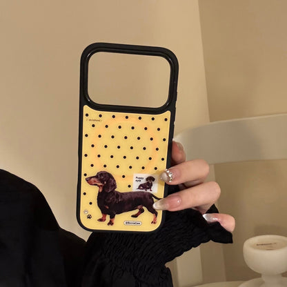 Cute Retro Dachshund Dog Case for iPhone | Red Heart Grip Available